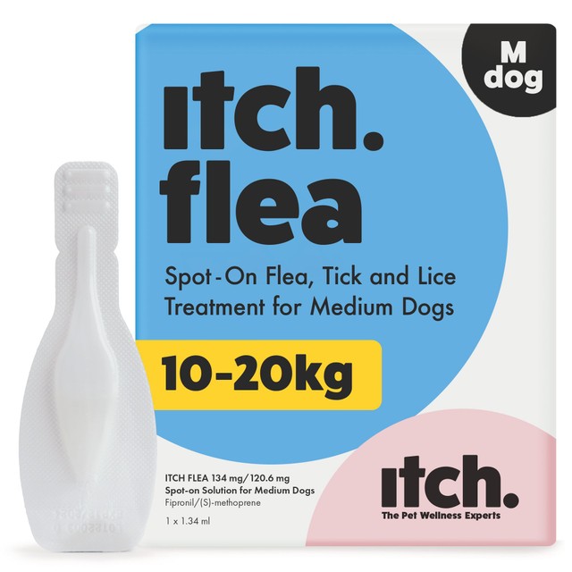 Itch flea and tick spot-on treatment for medium dogs (10-20kg), UK version