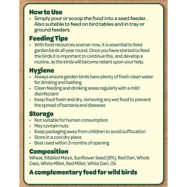 Peckish Natural Balance wild bird seed mix 12.75kg, imported from the UK