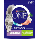Purina One sensitive turkey dry cat food 750g, imported from the UK