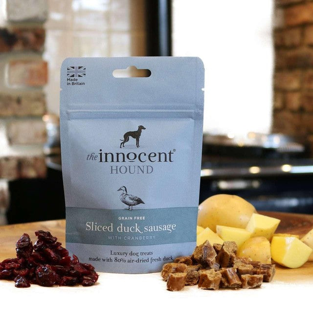 The Innocent Hound Sliced Duck Sausage with Cranberry Dog Treats 70g (British brand)