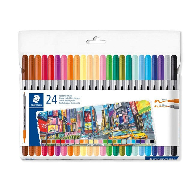 Staedtler Design Journey double-ended fibre-tip colouring pens 24-pack (British brand)