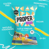 Properchips Salt & Vinegar Lentil Chips, imported from the UK