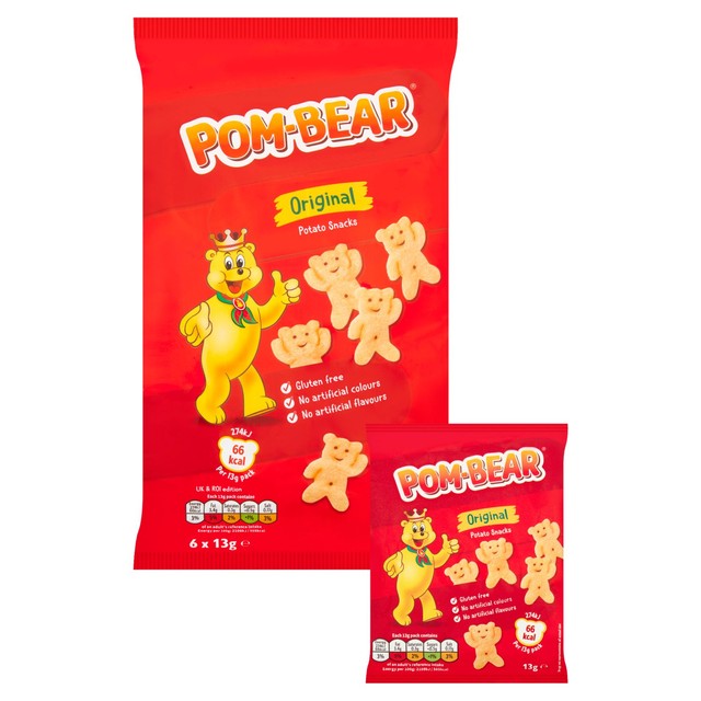 Pom-Bear Ready Salted Teddy Shaped Crisps Multipack 6 x 13g, imported from the UK