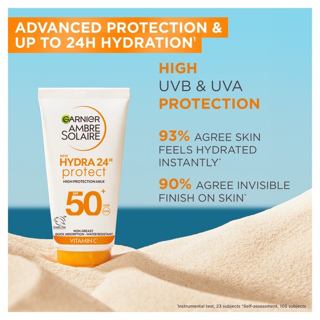Garnier Ambre Solaire Hydra24 SPF50 sun lotion, imported from the UK