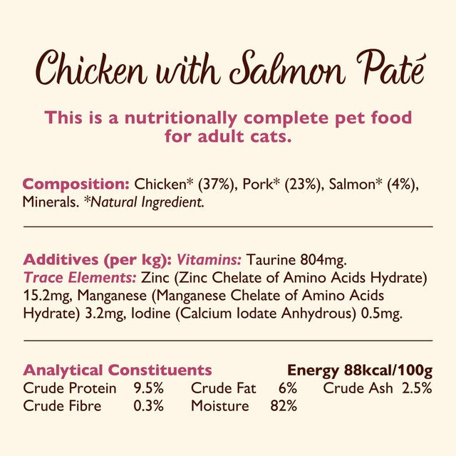 Lily's Kitchen cat food pate chicken and salmon, imported from the UK