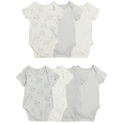 M&S 7er-Pack Löwen-Bodys, Grau-Mix, Baby 0-3 Monate