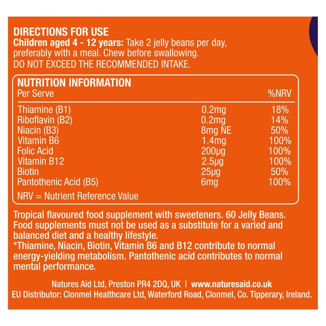 Natures Aid Energy & Mind Vitamin Jelly Beans, imported from the UK