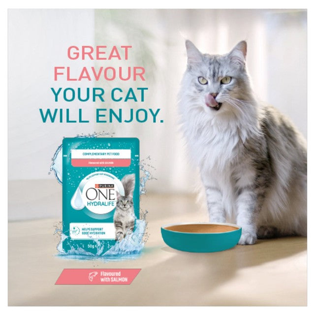 Purina One Hydralife cat liquid salmon 6 x 50g, imported from the UK