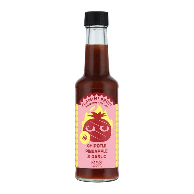 M&S Chipotle Pineapple Hot Sauce bottle, imported from the UK