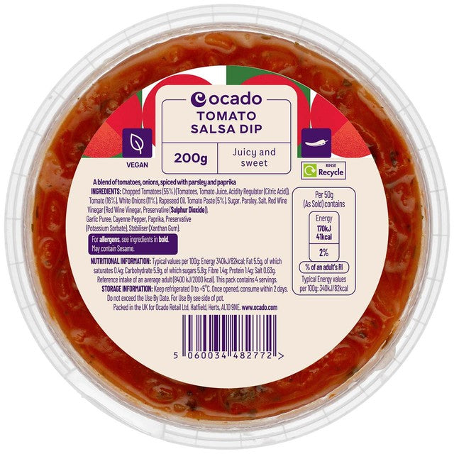 Ocado Tomato Salsa Dip 200g, imported from the United Kingdom