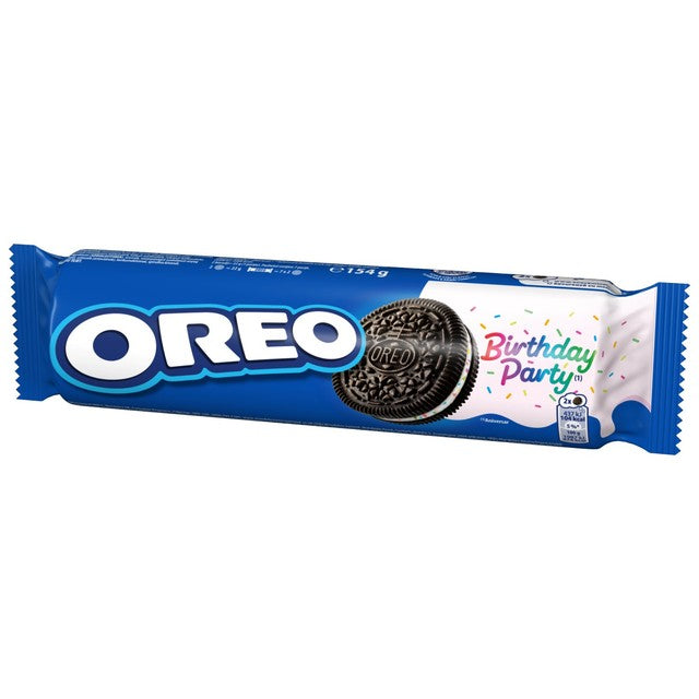 Oreo Birthday Party Sandwich Biscuits 154g, imported from the UK