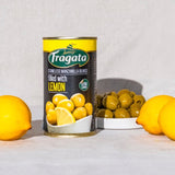 Fragata olives filled with lemon in a can (British brand)