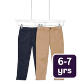 M&S M&S Boys Cotton Rich Chinos Stone/Navy Trousers 2pk 6-7 Years- Buy online at McGrocer