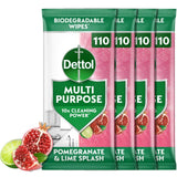 Dettol antibacterial biodegradable wipes pomegranate and lime 4x110, UK version