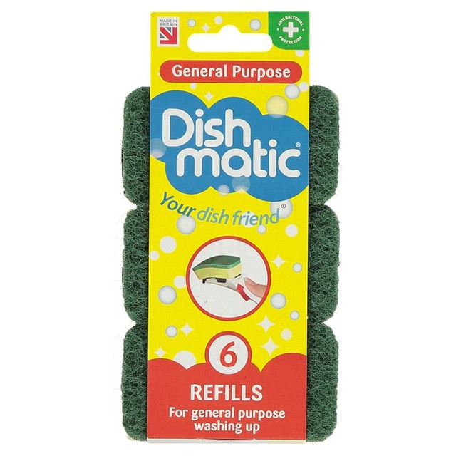 Dishmatic General Purpose scouring sponge refills 6 pack - British product
