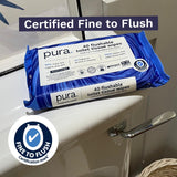 Pura flushable toilet tissue wipes multipack, imported from the UK