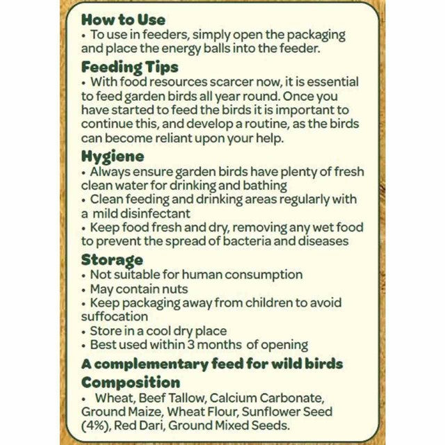 Peckish Natural Balance Energy Suet Fat Balls 50 x 80g, imported from the UK