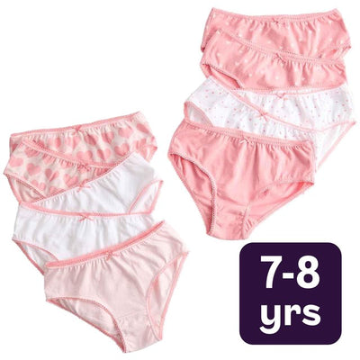 M&S M&S Jente Bomulls Truse med Stretch og Hjerteprint, Rosa Mix, 7-8 år- Kjøp online hos McGrocer