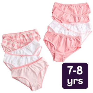 M&S Girls Cotton Knickers with Stretch and Heart Print, Pink Mix, 7-8 Years