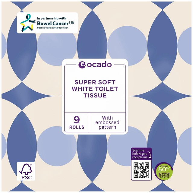 Ocado super soft white toilet tissue 9 rolls, imported from the UK