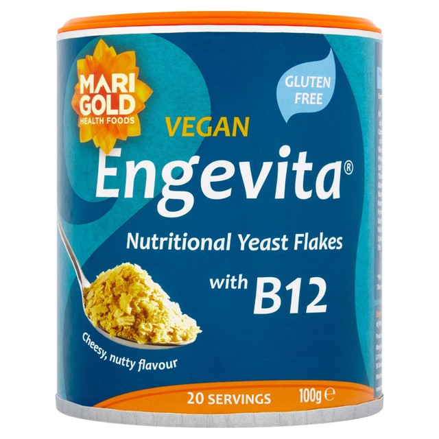 Marigold Health Foods B12 Nutritional Yeast Flakes 100g can, imported from the UK