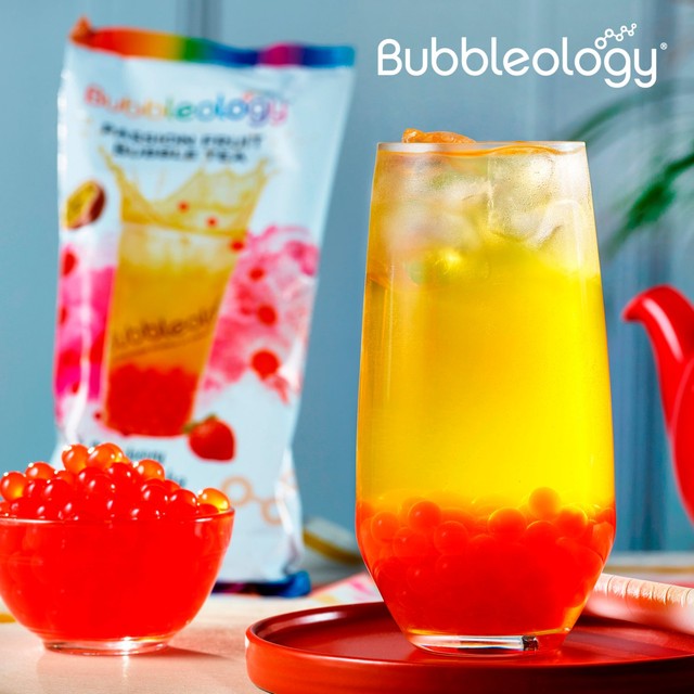 Bubbleology Passion Fruit Bubble Tea Kit with Strawberry Popping Boba 135g - British product