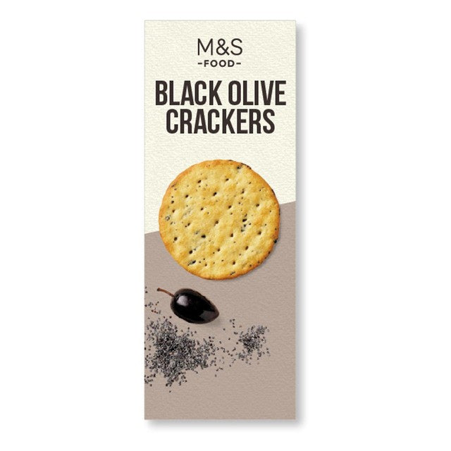 M&S black olive crackers 150g, imported from the UK