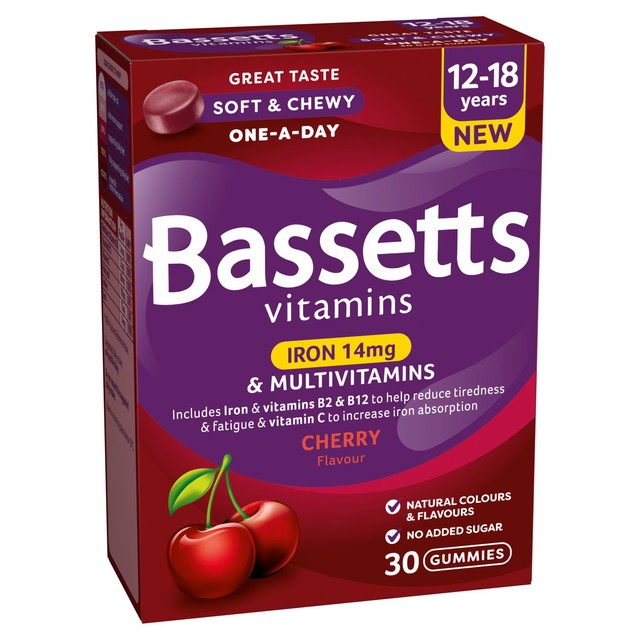 Bassetts Cherry Iron & Multivitamin Pastilles 30 Pack - British product