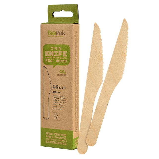 BioPak wooden knives 10 per pack - British product