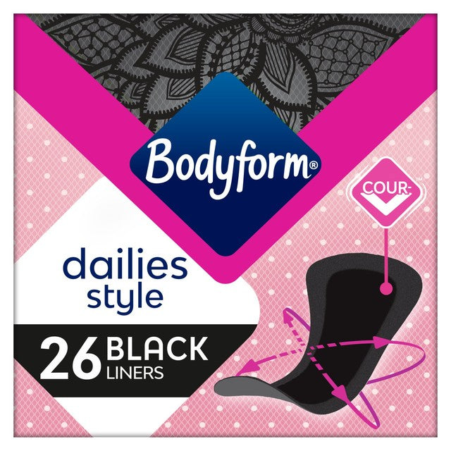 Bodyform Dailies Black Normal Panty Liners 26 per pack - British product