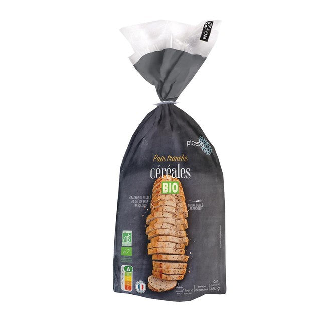Picard organic sliced seeded bread 450g, imported from the UK