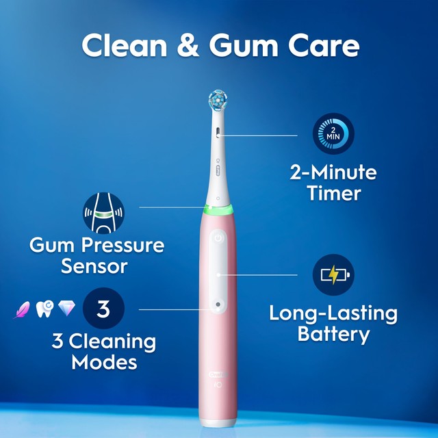 Oral-B iO3 pink electric toothbrush with travel case, imported from the UK