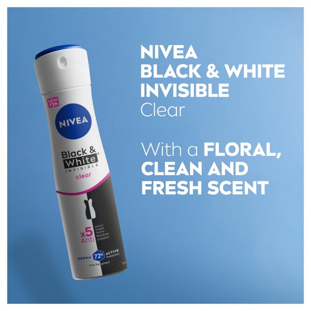 Nivea Black & White Invisible anti-perspirant deodorant spray 150ml, imported from the UK