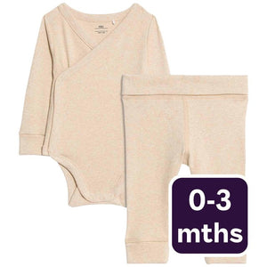 M&S Paris Wrapover Bodysuit and Leggings Set in Oatmeal for 0-3 Months