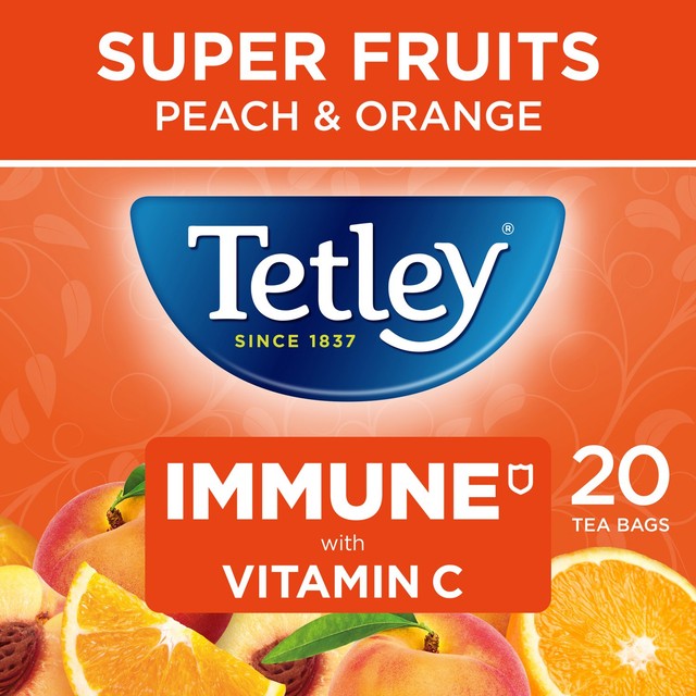 Tetley Immune Peach & Orange Fruit and Herbal Tea Bags 20 Tea Bags (British brand)