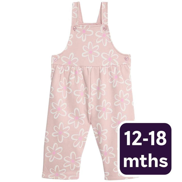 M&S Wide Leg Flower Dungaree Set Pink Baby Outfit 12-18 Months