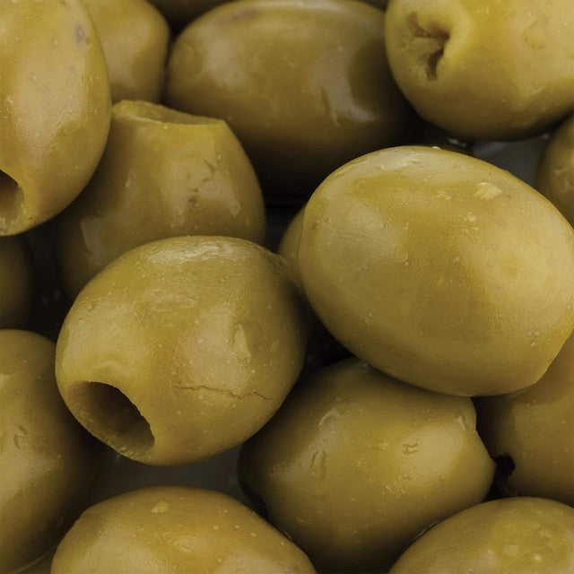 Realfoods green pitted olives 230g, imported from the UK