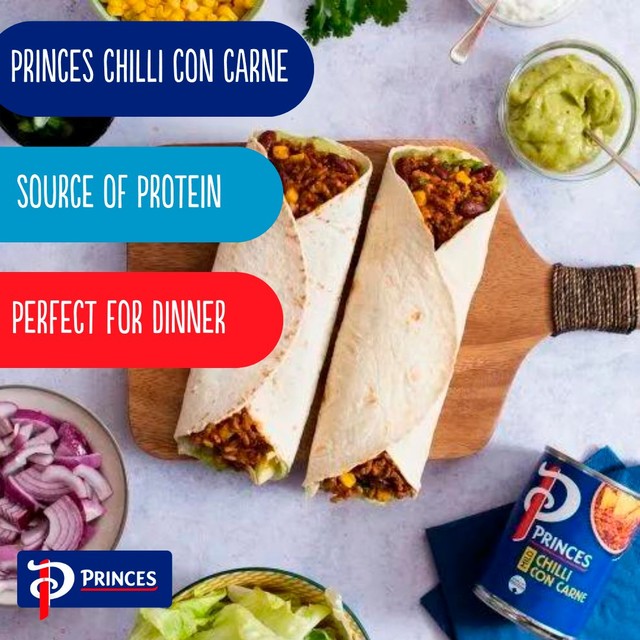 Princes chilli con carne canned meal 392g, imported from the UK