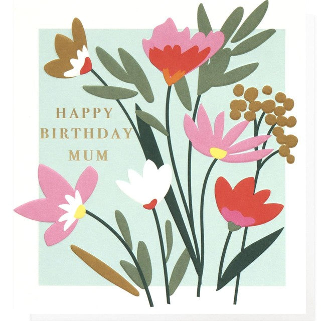 Caroline Gardner Happy Birthday Mum floral greeting card 140 x 146mm - British product