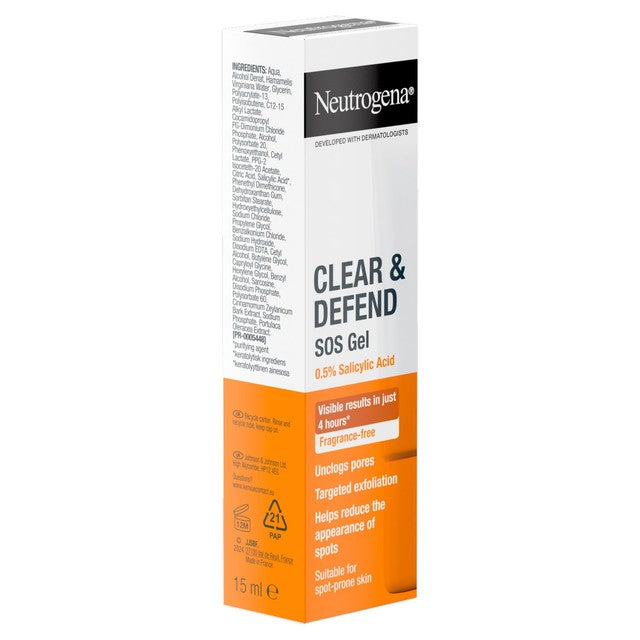 Neutrogena Clear & Defend SOS acne gel 15ml, imported from the UK