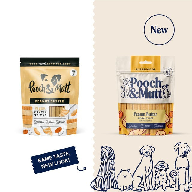 Pooch & Mutt peanut butter dental sticks, imported from the UK