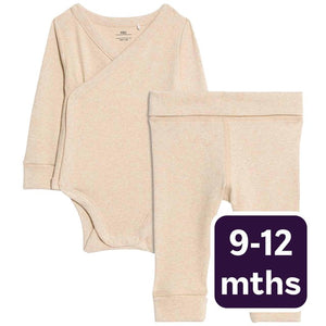 M&S Paris Wrapover Bodysuit and Leggings Set Oatmeal 9-12 Months