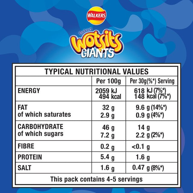 Wotsits Giants Really Cheesy crisps 130g (British brand)