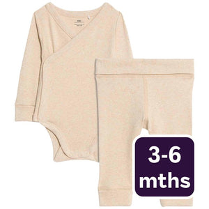 M&S Paris Wrapover Bodysuit Outfit Oatmeal Baby Clothing Set 3-6 Months