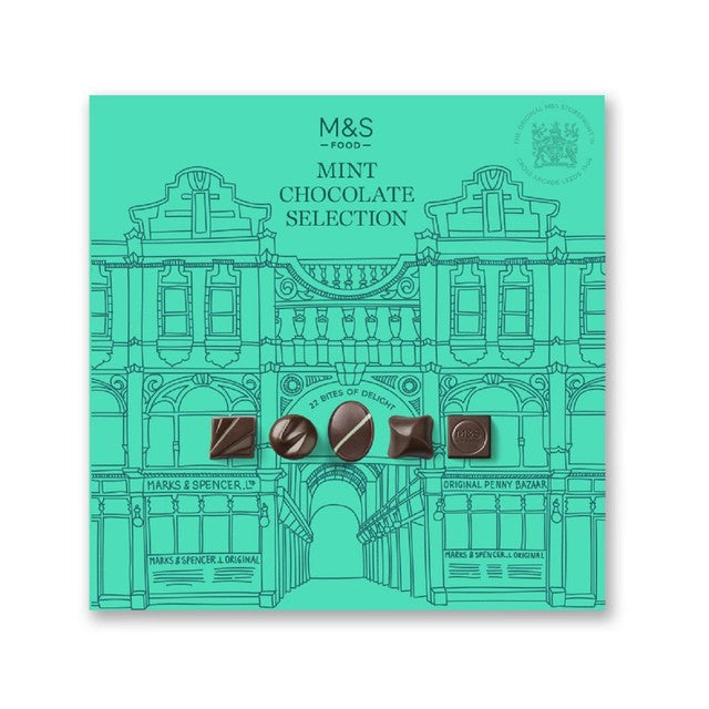 M&S mint chocolate selection box with assorted dark and milk chocolates, imported from the UK
