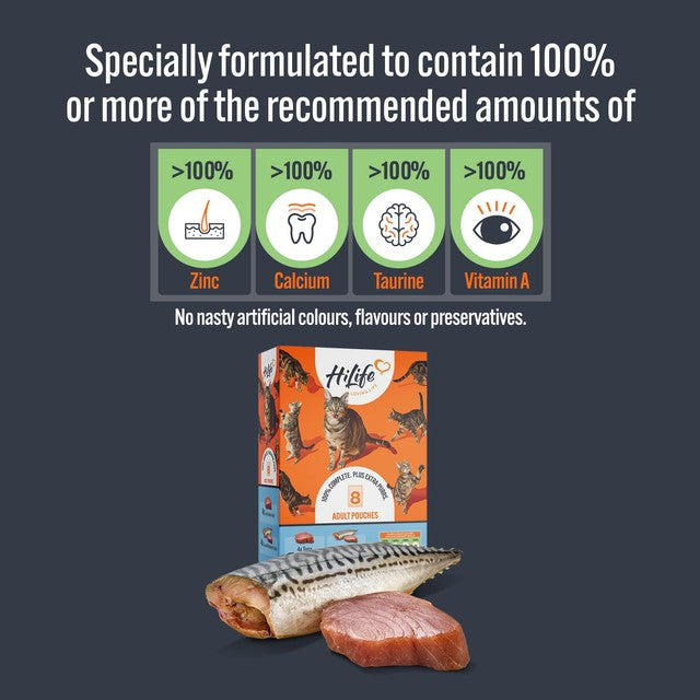 HiLife wet cat food tuna and mackerel in jelly 8 x 70g, UK version
