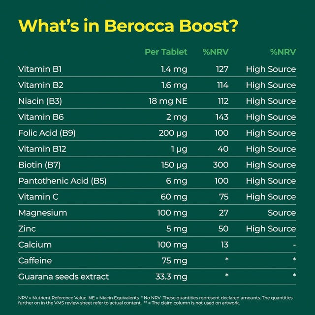 Berocca energy vitamin effervescent tablets with guarana and caffeine, 20 tablets - British product