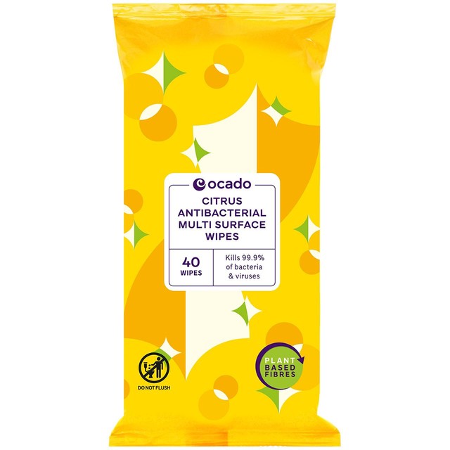 Ocado antibacterial multi surface citrus wipes 40 pack, imported from the UK