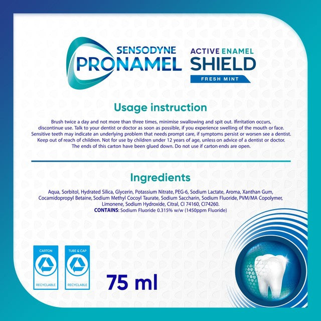 Sensodyne Pronamel Active Enamel Shield Fresh Mint toothpaste 75ml (British brand)