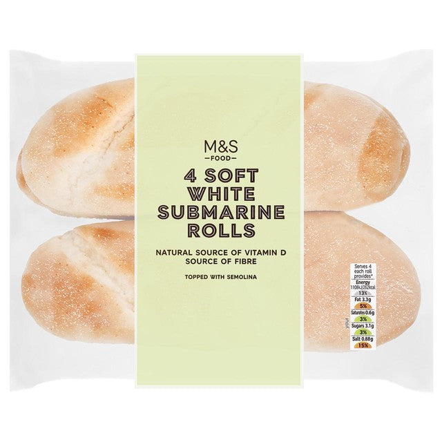 M&S Soft White Submarine Rolls 4 per pack, imported from the UK